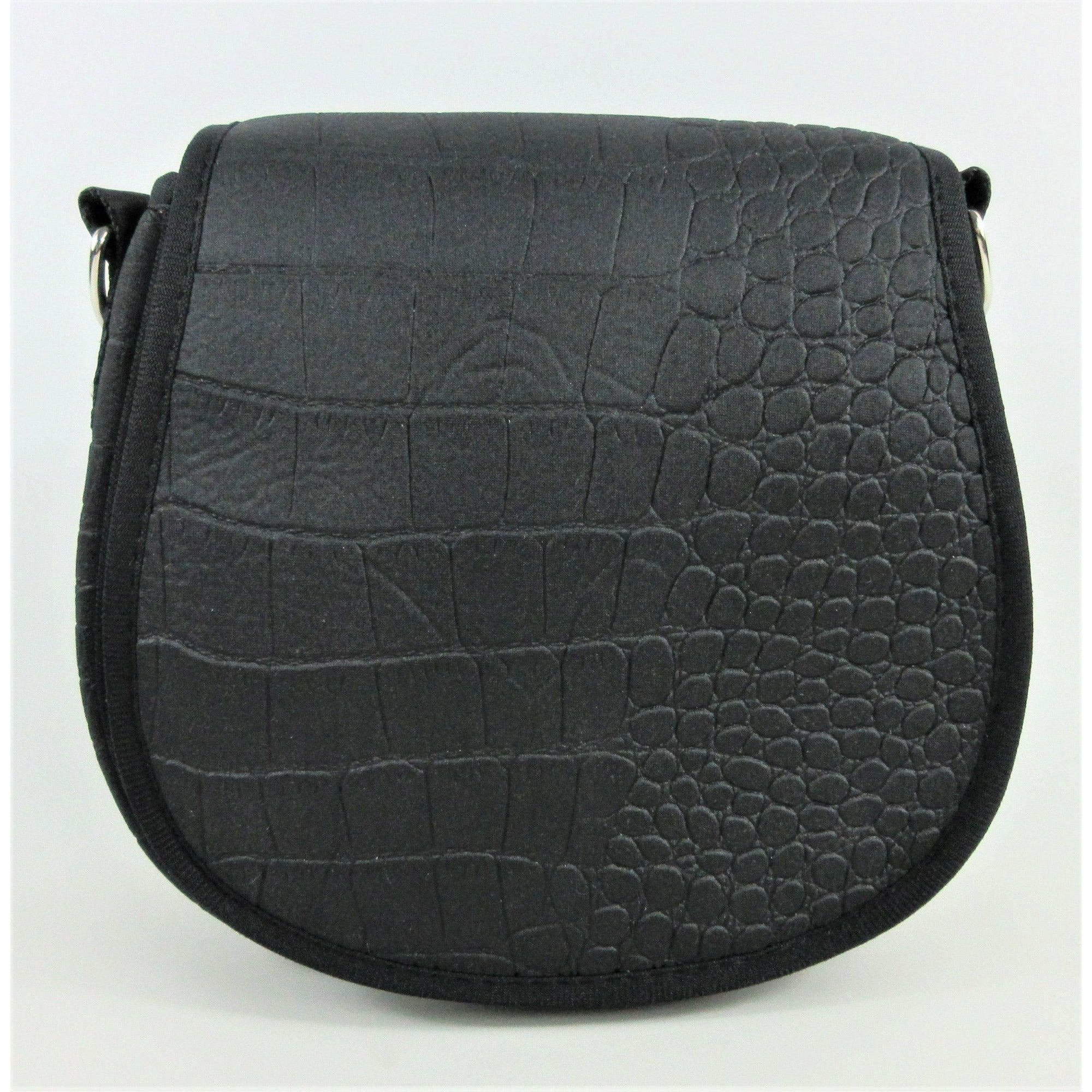 Black Croc-embossed Saddle Shoulder/Crossbody Bag