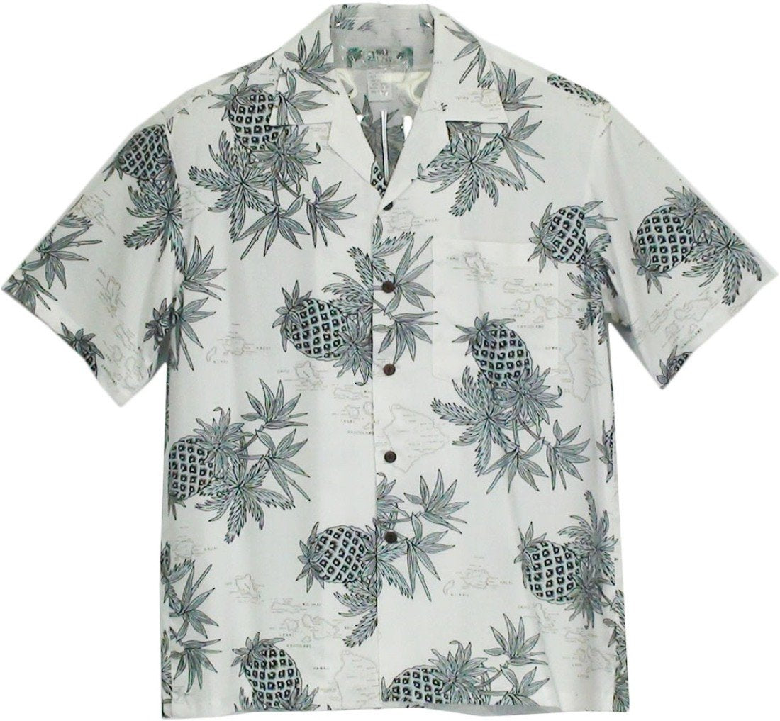 Two Palms Pineapple Map Black Hawaiian Shirt