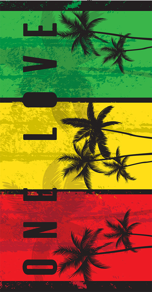 Rasta Beach Towel 30 x 60 inch - One Love Palm Tree