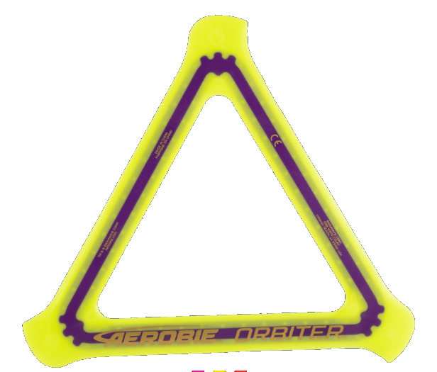 Aerobie Orbiter Triangle Boomerang Flying Disc Blue, Pink, Yellow