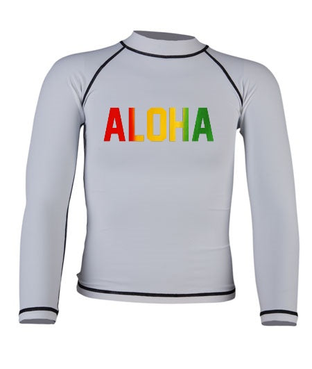 UnSponsored Kids Aloha Rasta Long & Short Sleeve White Rashguard Swim Shirt