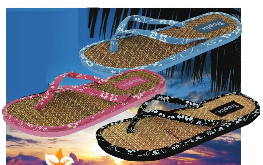 Tropix Coconut Straw Hibiscus Pattern Flip Flops