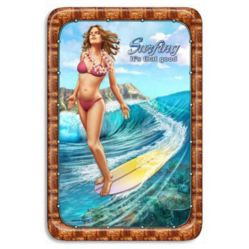 Seaweed Surfer Girl Full Color Aluminum Sign 12x18