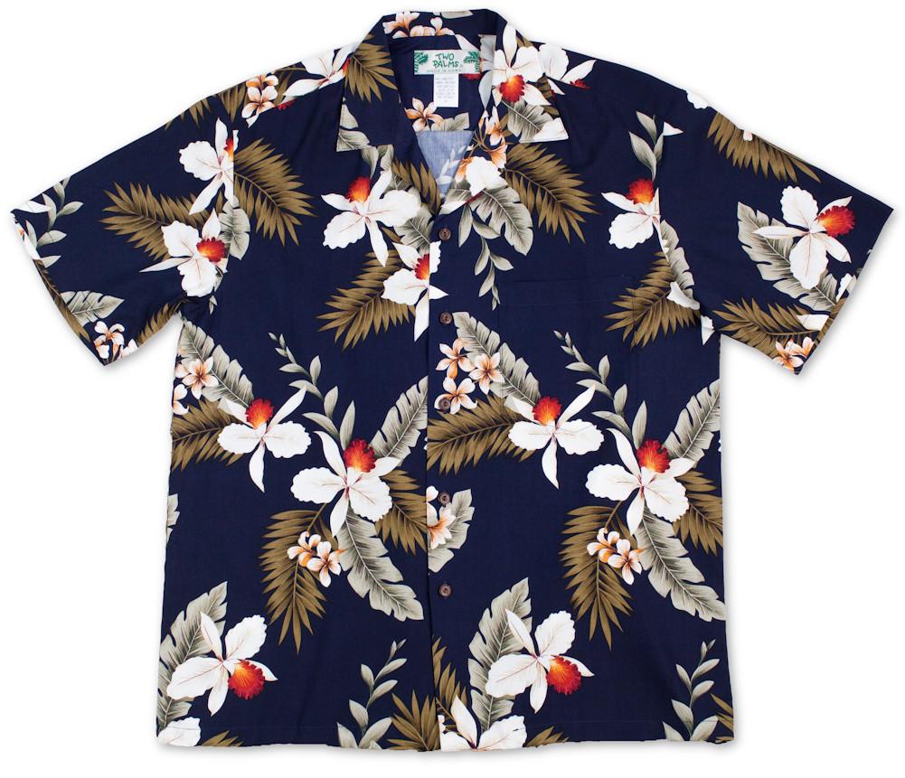 Two Palms Hawaiian Orchid Hawaiian Shirt - Navy, Red, or White