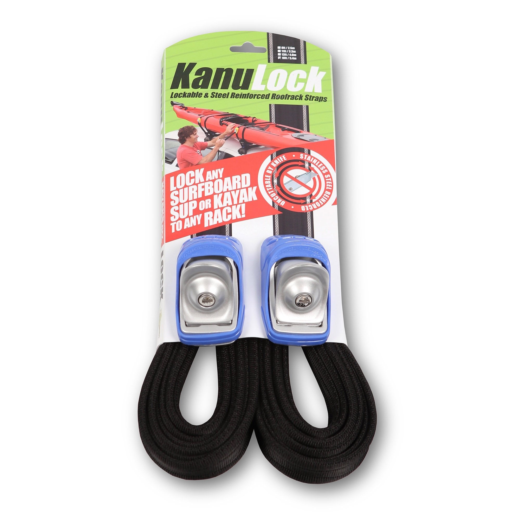 KanuLock Car/Truck Lockable Tie-Down Straps – 8ft, 11ft, 13ft, 18ft Feet Straps