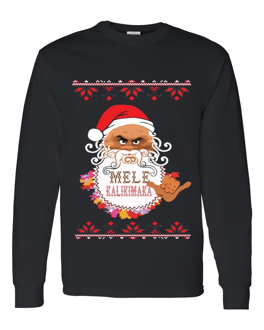 BORD Apparel Hawaiian Santa Mele Kalikimaka Ugly Christmas Long Sleeve T-shirt