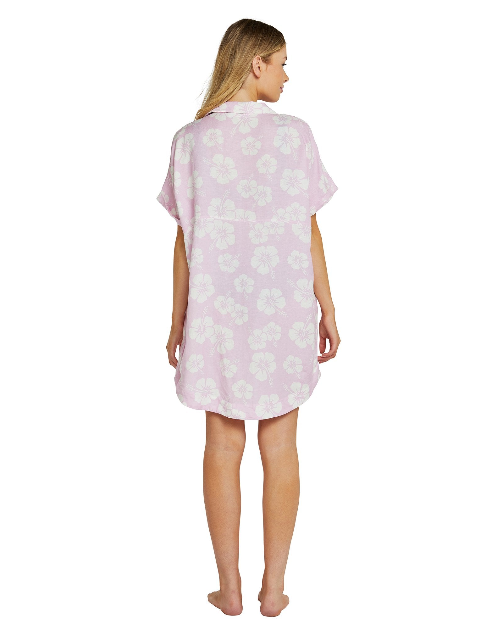 Womens - Dress - Shirt Dress - Hibiscus Dusty Pink