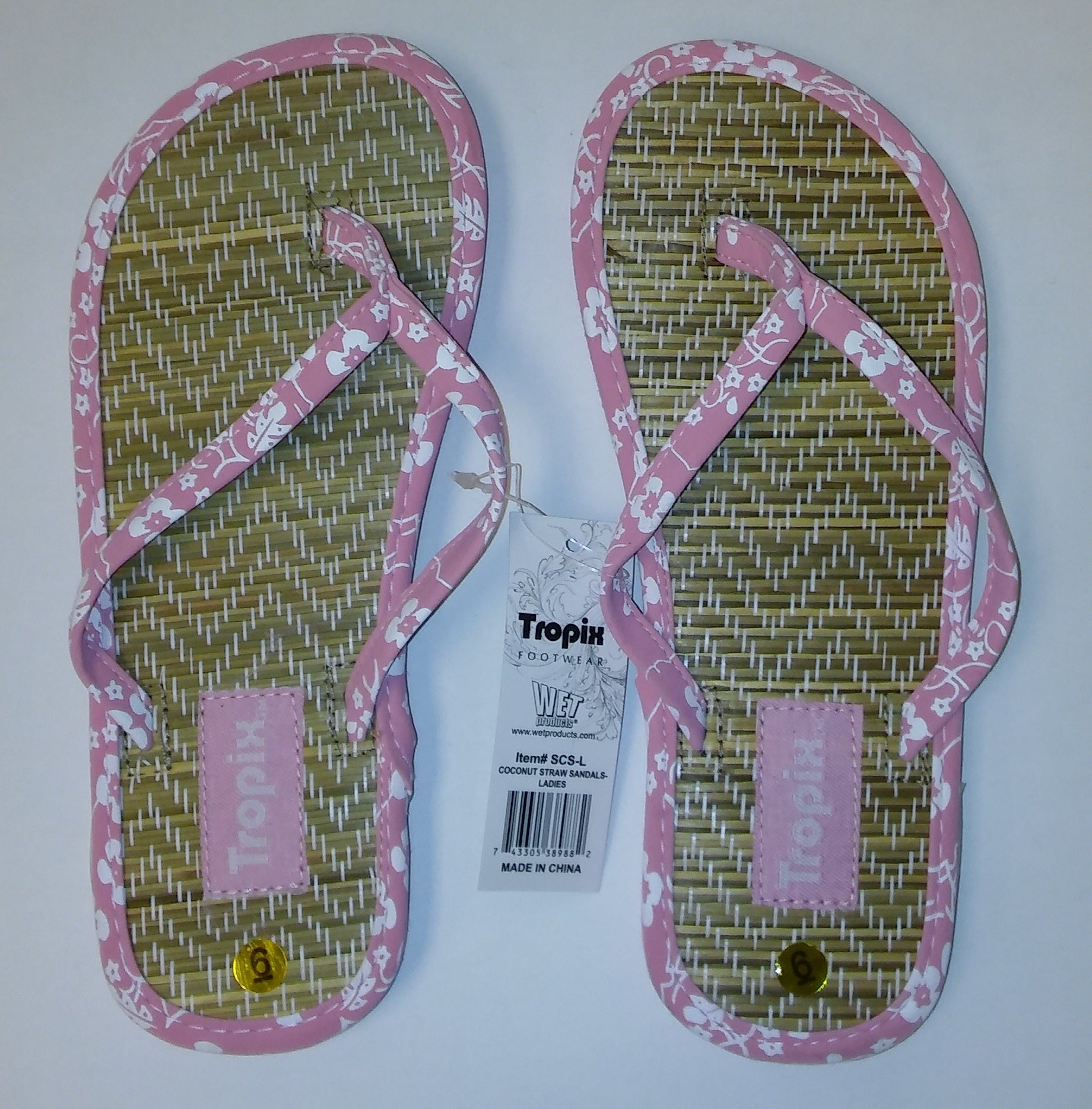 Tropix Coconut Straw Hibiscus Pattern Flip Flops