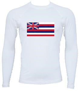 UnSponsored Adult Hawaiian Flag Long & Short White Rashguard Swim Shirt