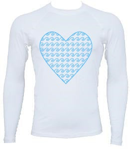 UnSponsored Adult Cute Wave Heart Long & Short White Rashguard Swim Shirt