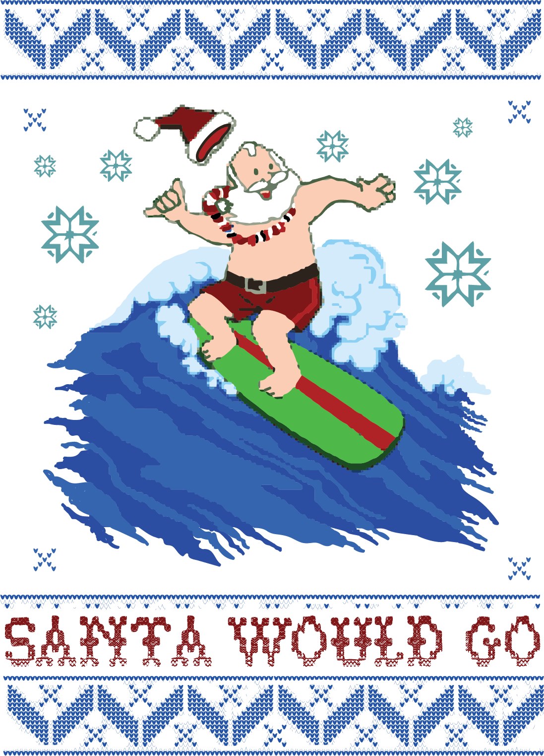 BORD Apparel Santa Surfing Ugly Christmas Sweatshirt White