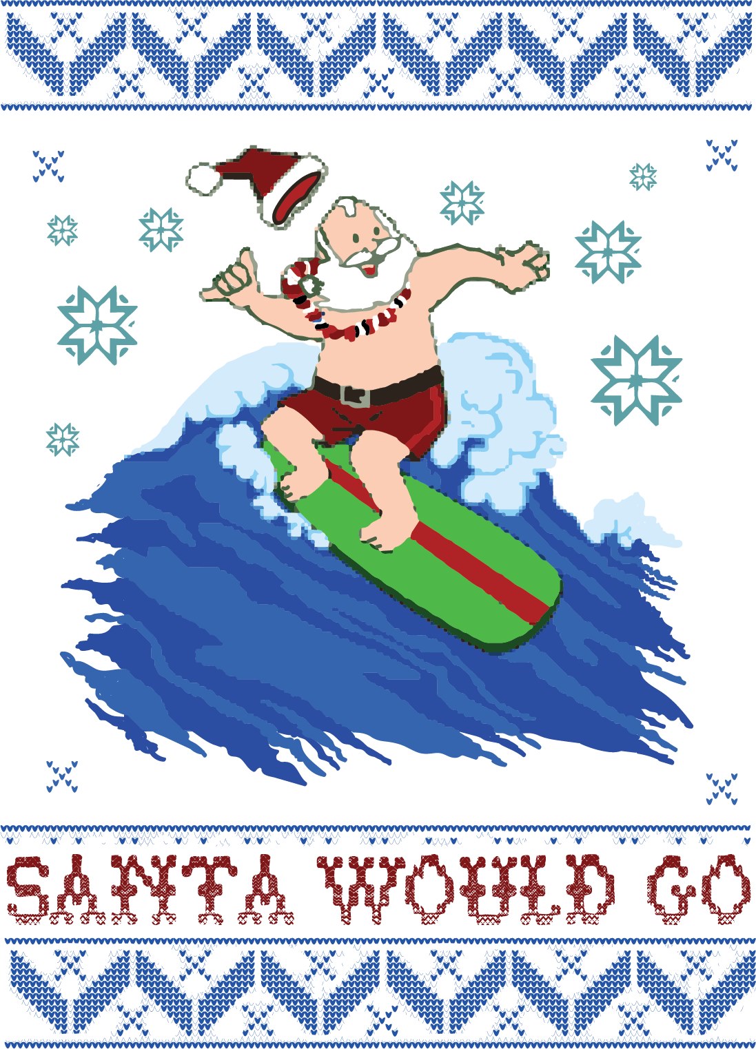 BORD Apparel Santa Surfing Ugly Christmas Sweatshirt White