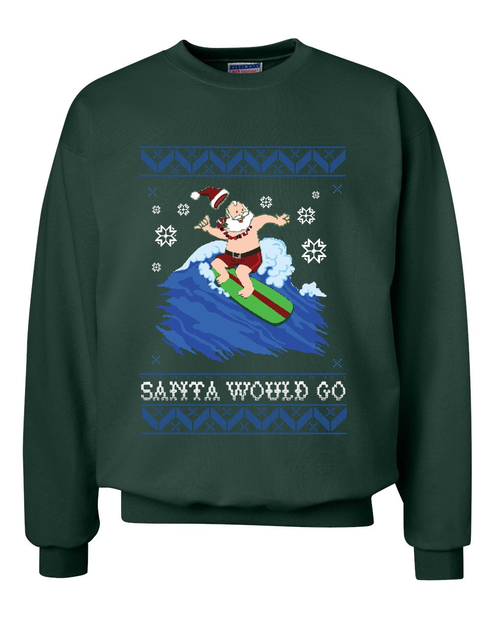 BORD Apparel Santa Surfing Ugly Christmas Sweatshirt White