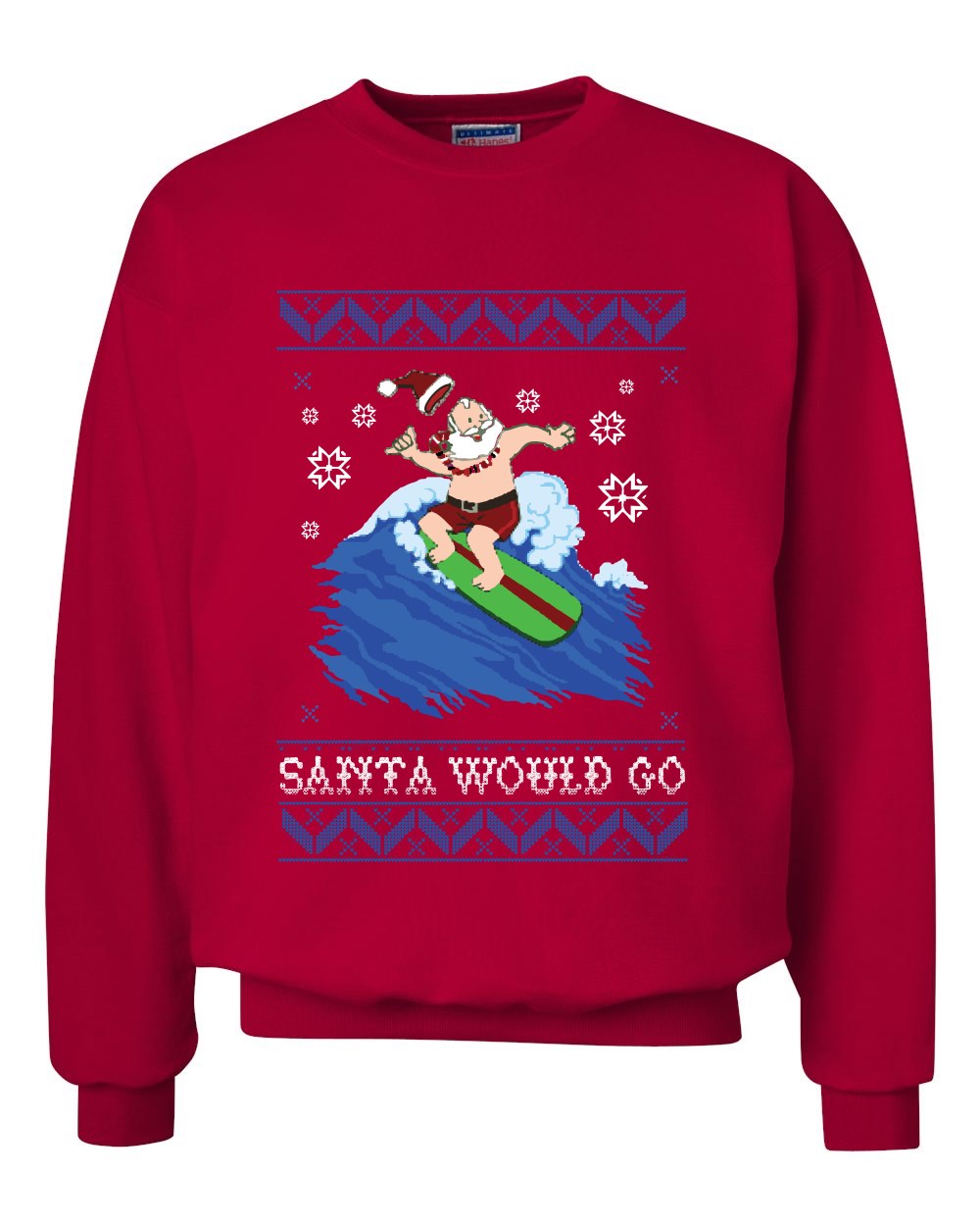 BORD Apparel Santa Surfing Ugly Christmas Sweatshirt White