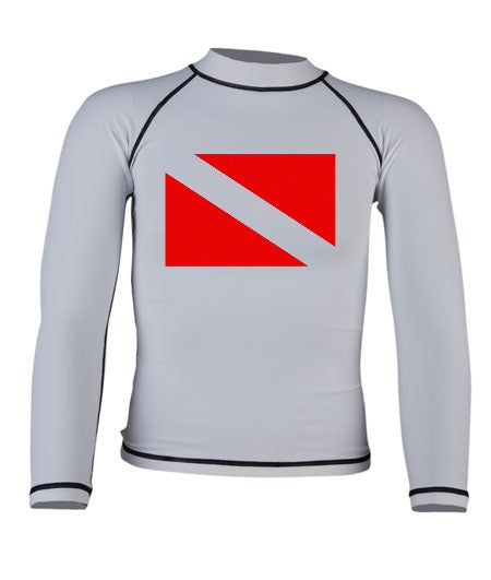 UnSponsored Kids Scuba Flag Long & Short Sleeve White Rashguard Swim Shirt