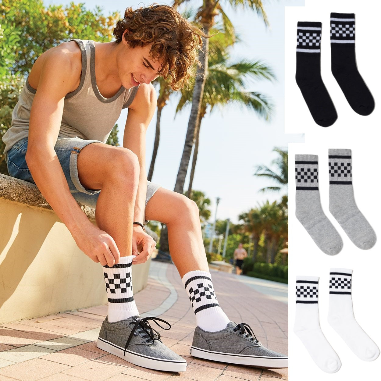 Socco Checkered Crew Socks – Black, Grey, White