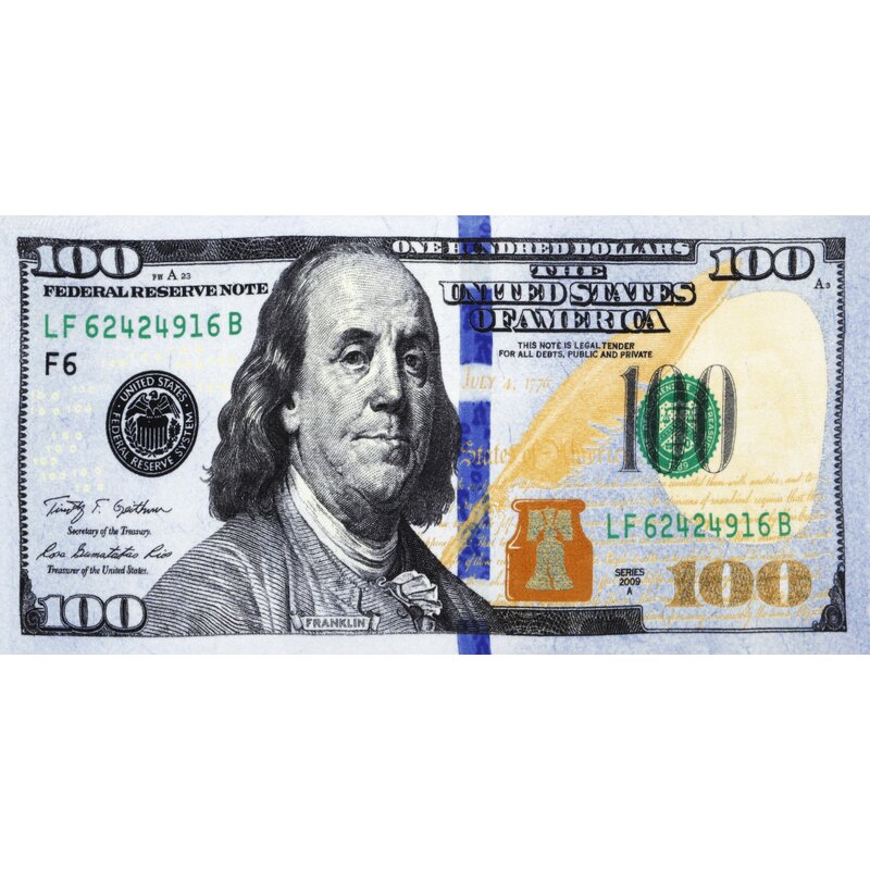 Sola Hundred Dollar Bill Beach Towel Benjamin Franklin 30 x 60 inch