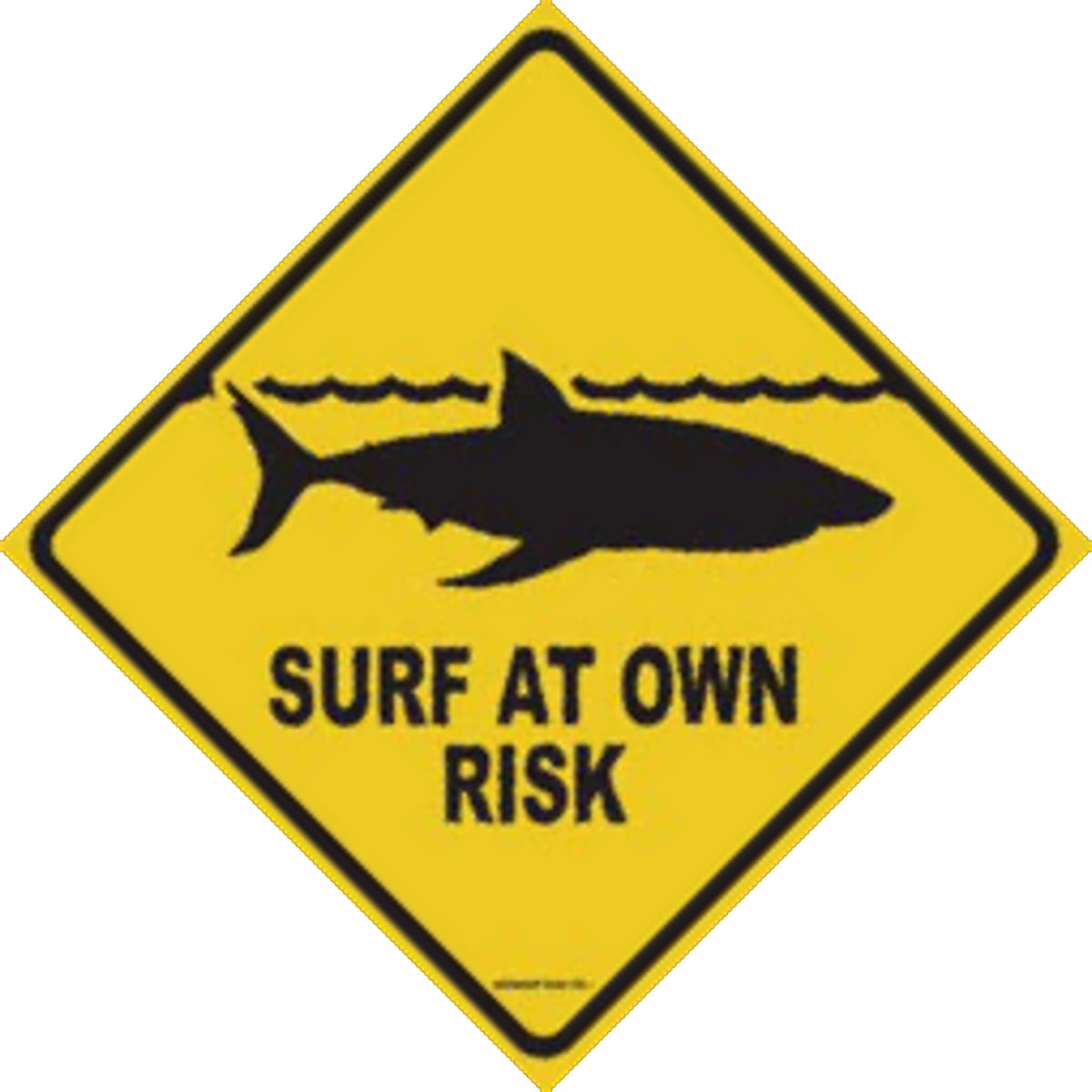 Seaweed Yellow Surf At Your Own Risk Shark Sign Aluminum Sign  12x18