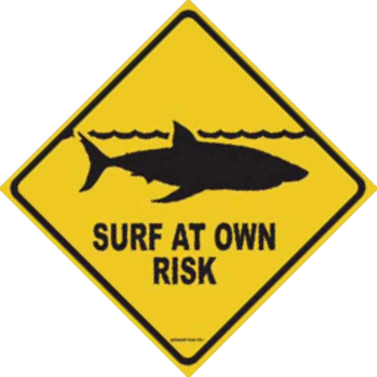 Seaweed Yellow Surf At Your Own Risk Shark Sign Aluminum Sign 12x18