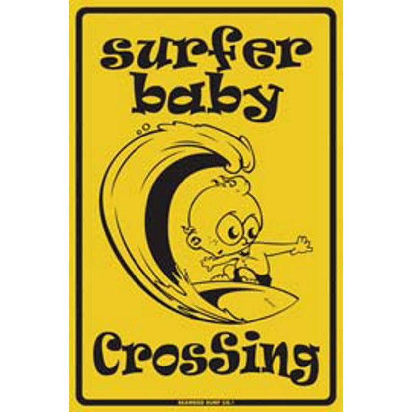Seaweed Surfer Baby Yellow Aluminum Sign 8x12