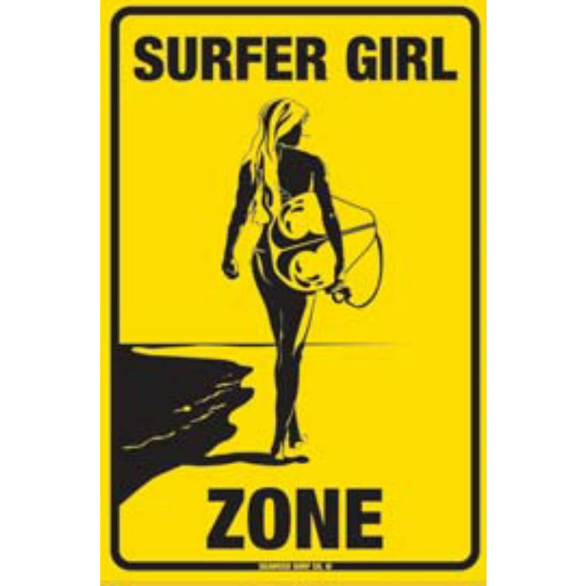 Seaweed Surfer Girl Zone Aluminum Sign 8x12