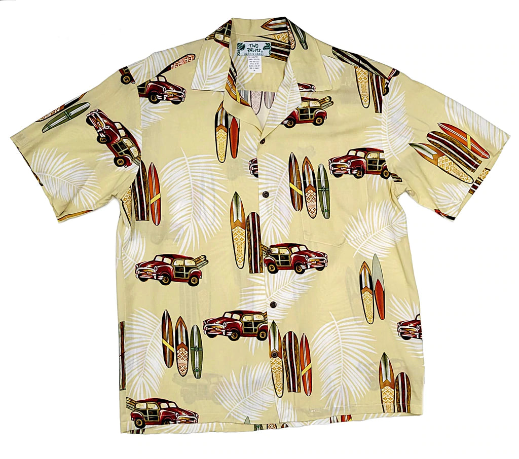 Woody Surfboard and Surfboard Rayon Hawaiian Shirt