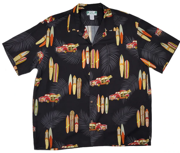 Woody Surfboard and Surfboard Rayon Hawaiian Shirt