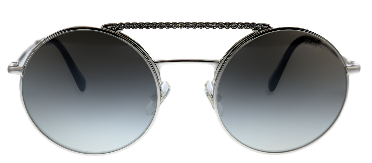 Miu Miu CORE COLLECTION MU 52VS 1BC5O0 Round Metal Silver Sunglasses with Grey Gradient Lens