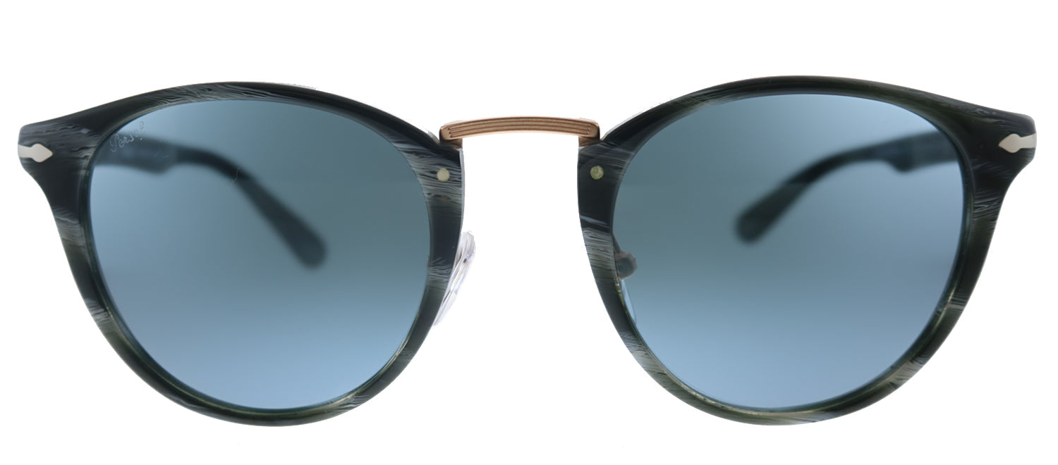 Persol PO 3108S 111456 Round Plastic Black Sunglasses with Blue Lens