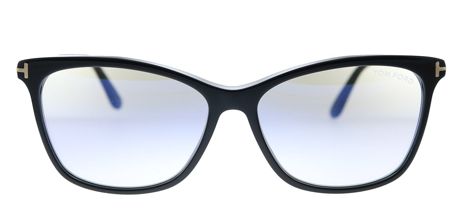 Tom Ford FT 5690-B 001 Square Plastic Black Sunglasses with Blue Block Clear With Peach Clip on Mirror Lens