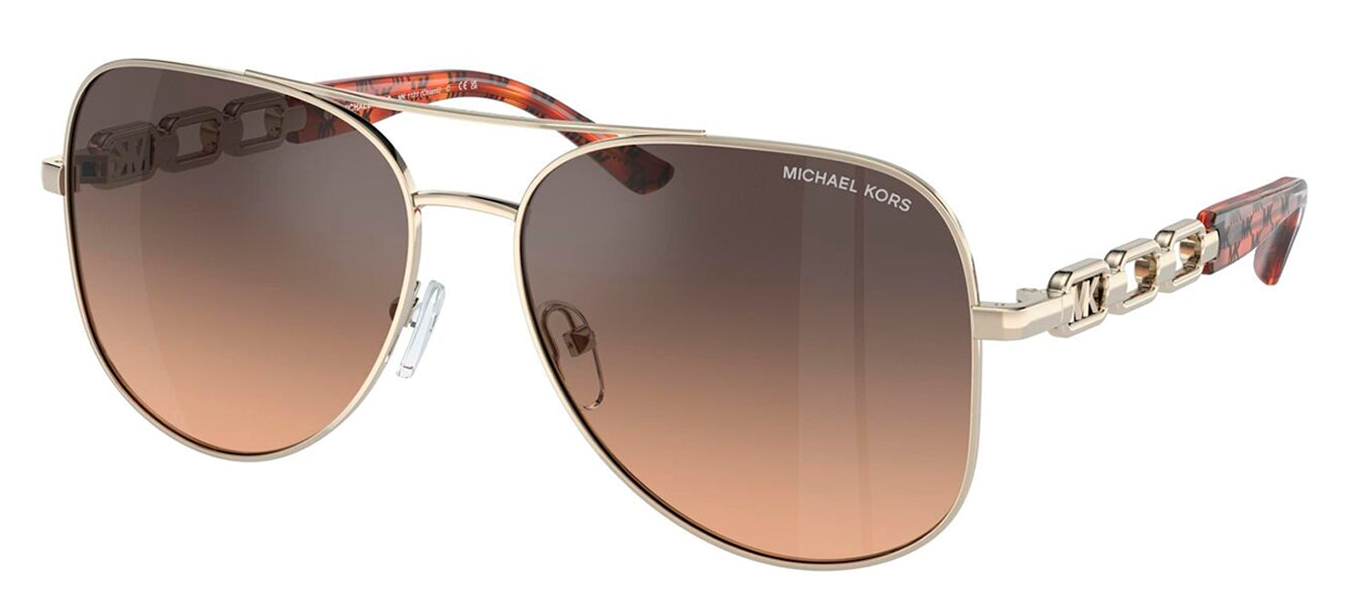 Michael Kors MK 1121 1014K0 Aviator Metal Gold Sunglasses with Brown Gradient Lens