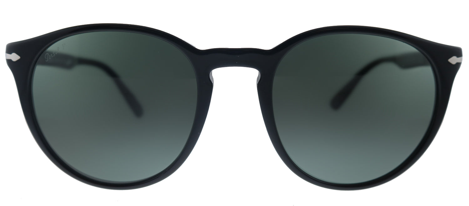 Persol PO 3152S 901458 Round Plastic Black Sunglasses with Green Polarized Lens