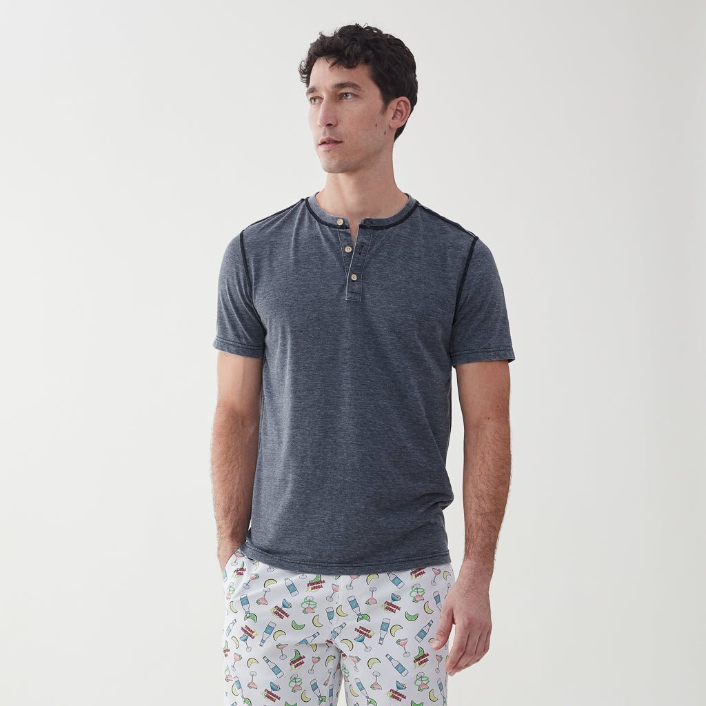 Sean Burnout Henley - Navy Blazer