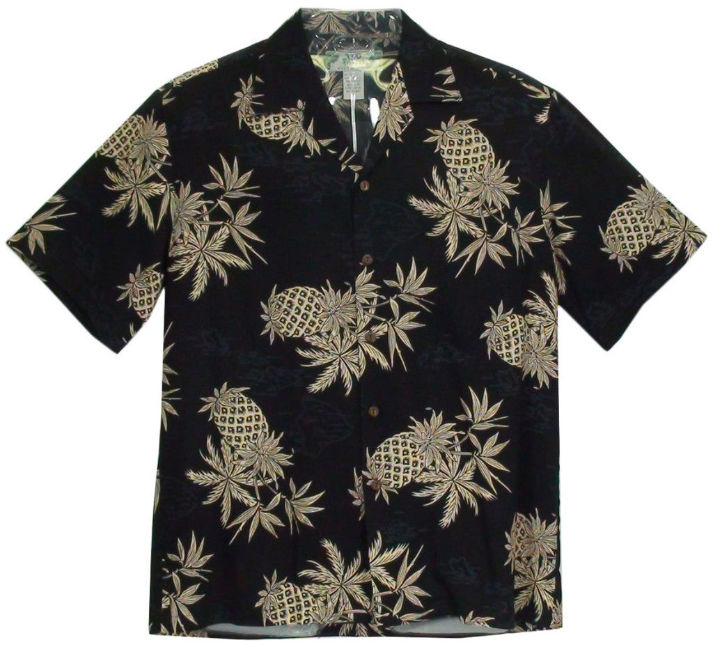 Two Palms Pineapple Map Black Hawaiian Shirt