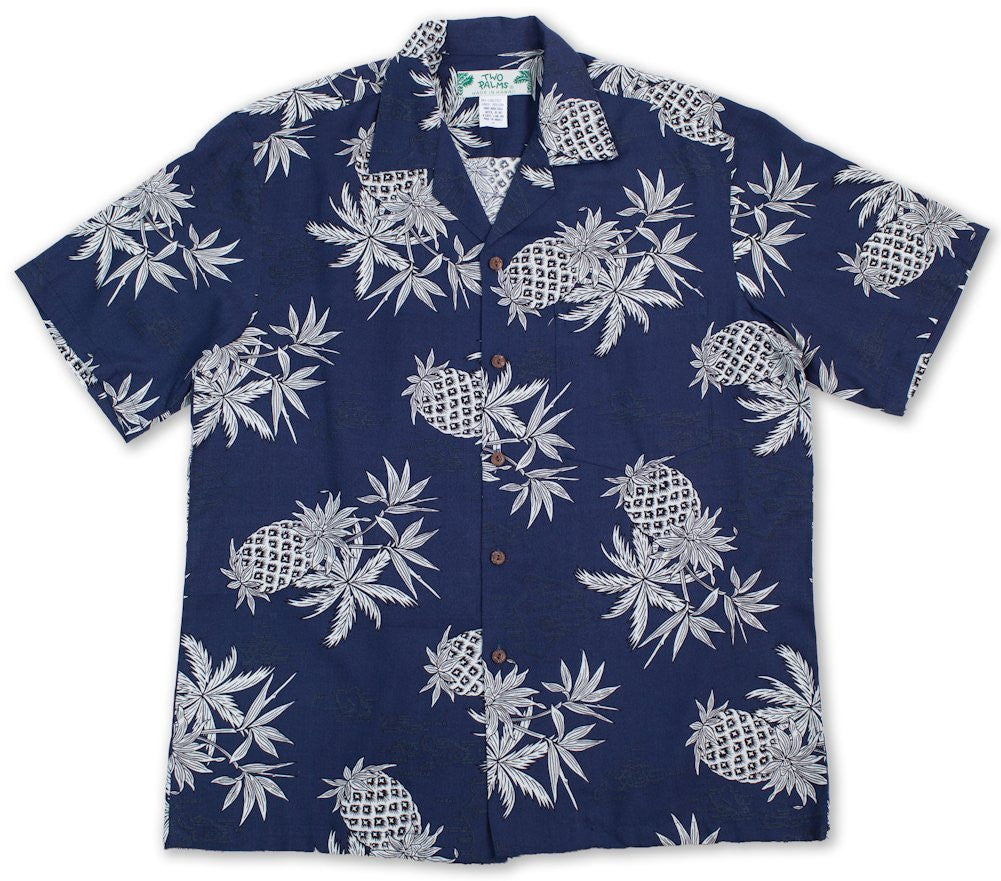 Two Palms Pineapple Map Black Hawaiian Shirt