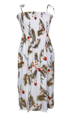 Two Palms Orchid White Elastic Tube Top Hawaiian Dress
