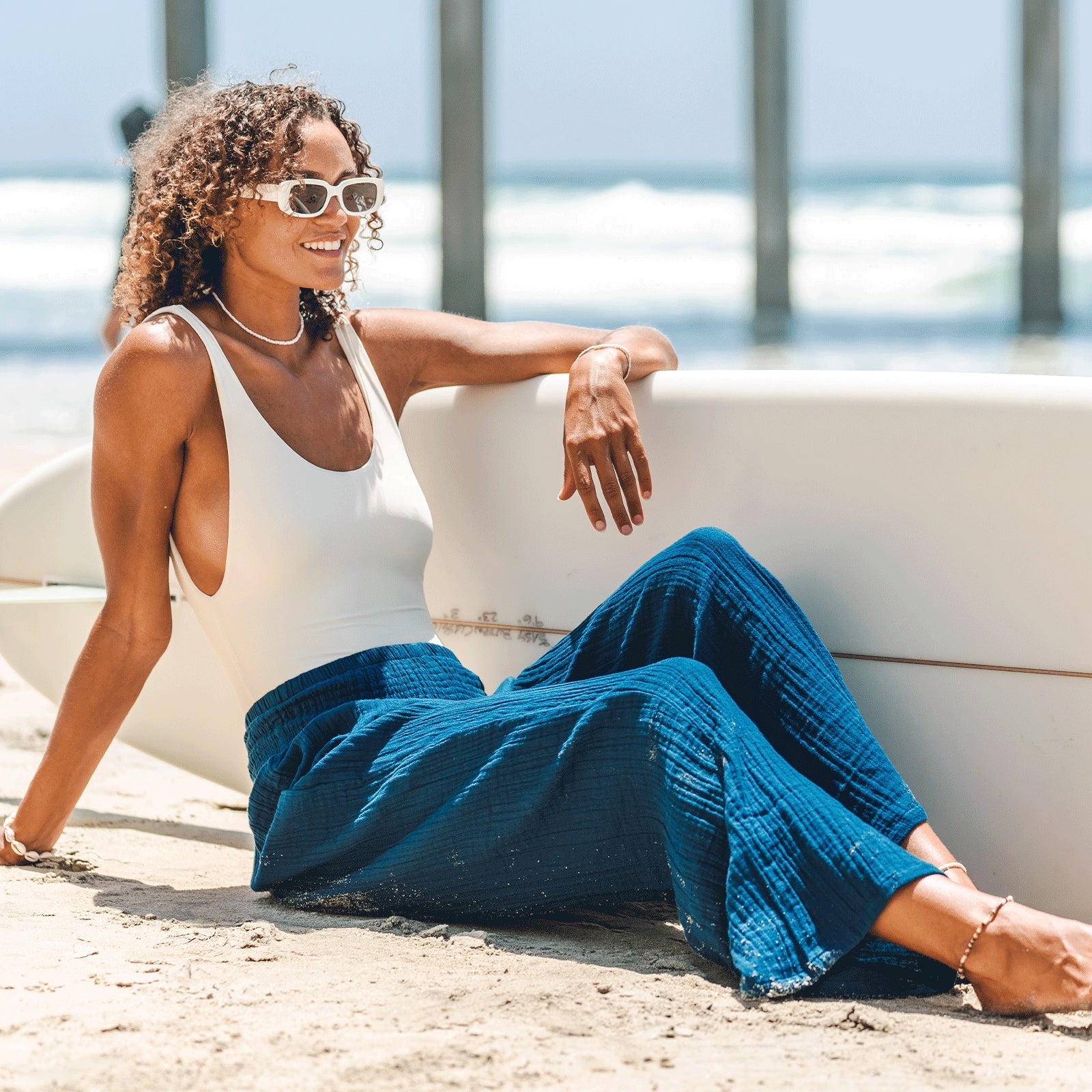 Deep Teal Wide Leg Cotton Pants
