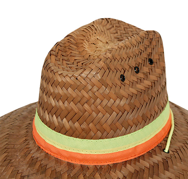 High Visibility Straw Hat - Construction Neon Safety Flex Fit Straw Hat