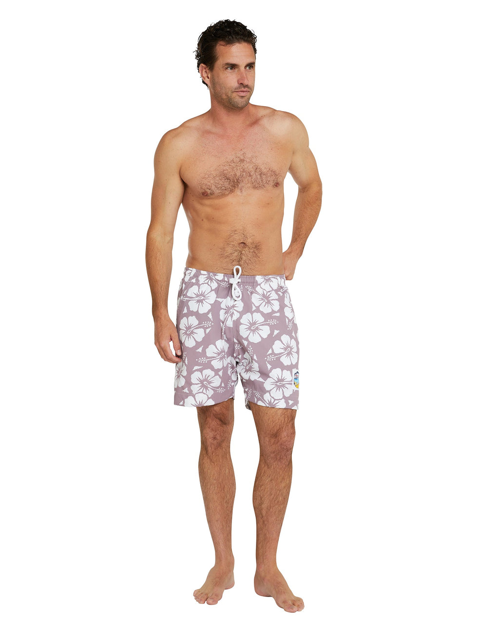 Okanui Mens Classic Short Shorts Hibiscus Grape Australian Made