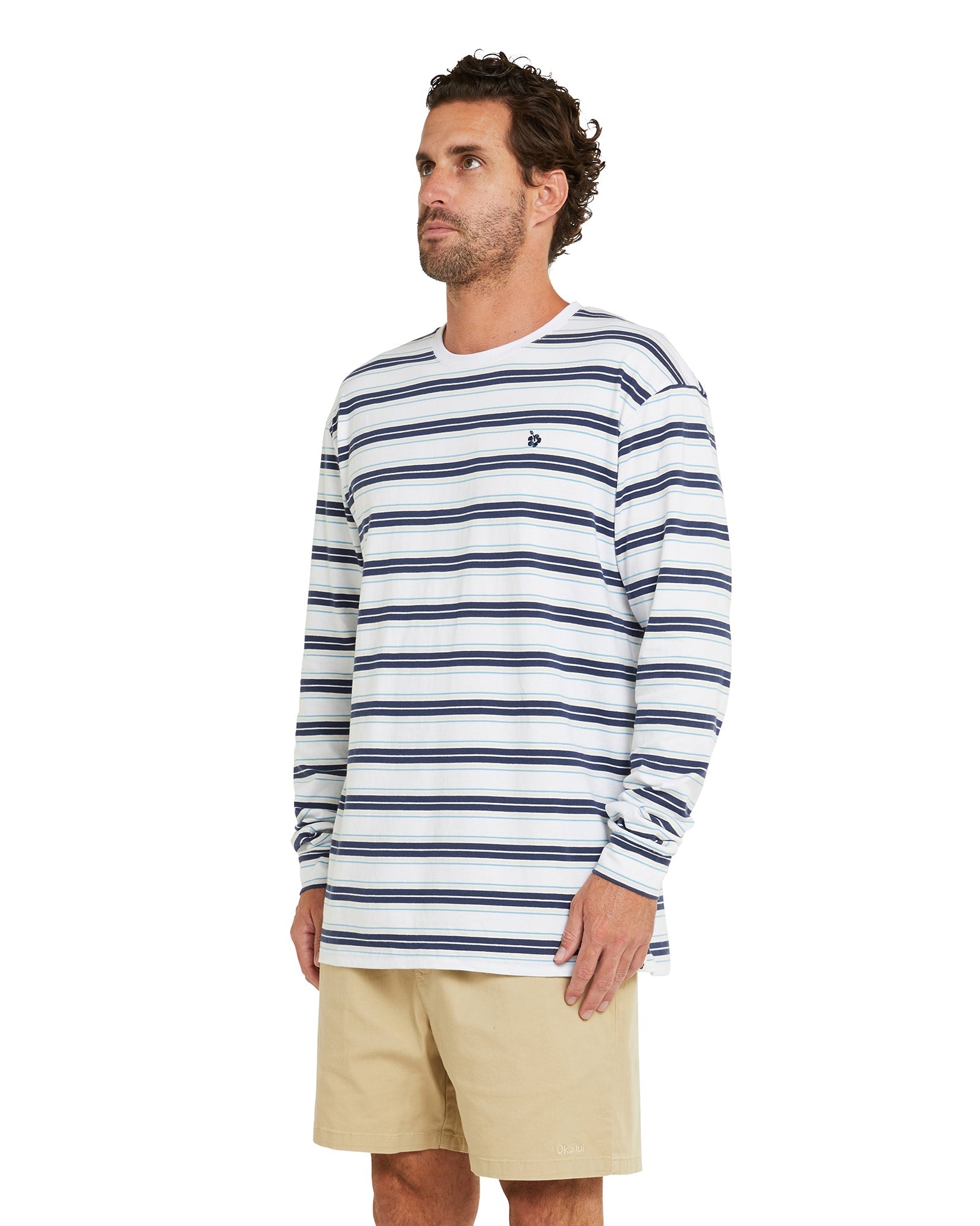Mens - Yarn Dye Long Sleeve T's - Parker - White Stripe