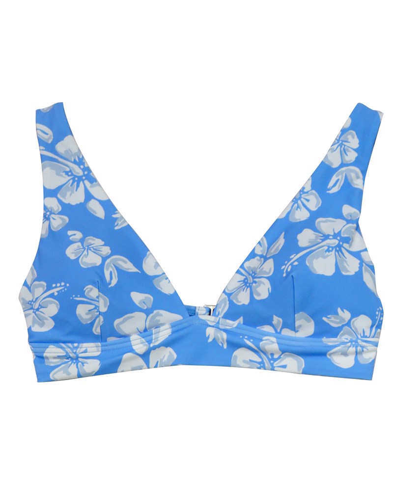 Womens - Swim Top - Evergreen - Blue Painted Hibiscus