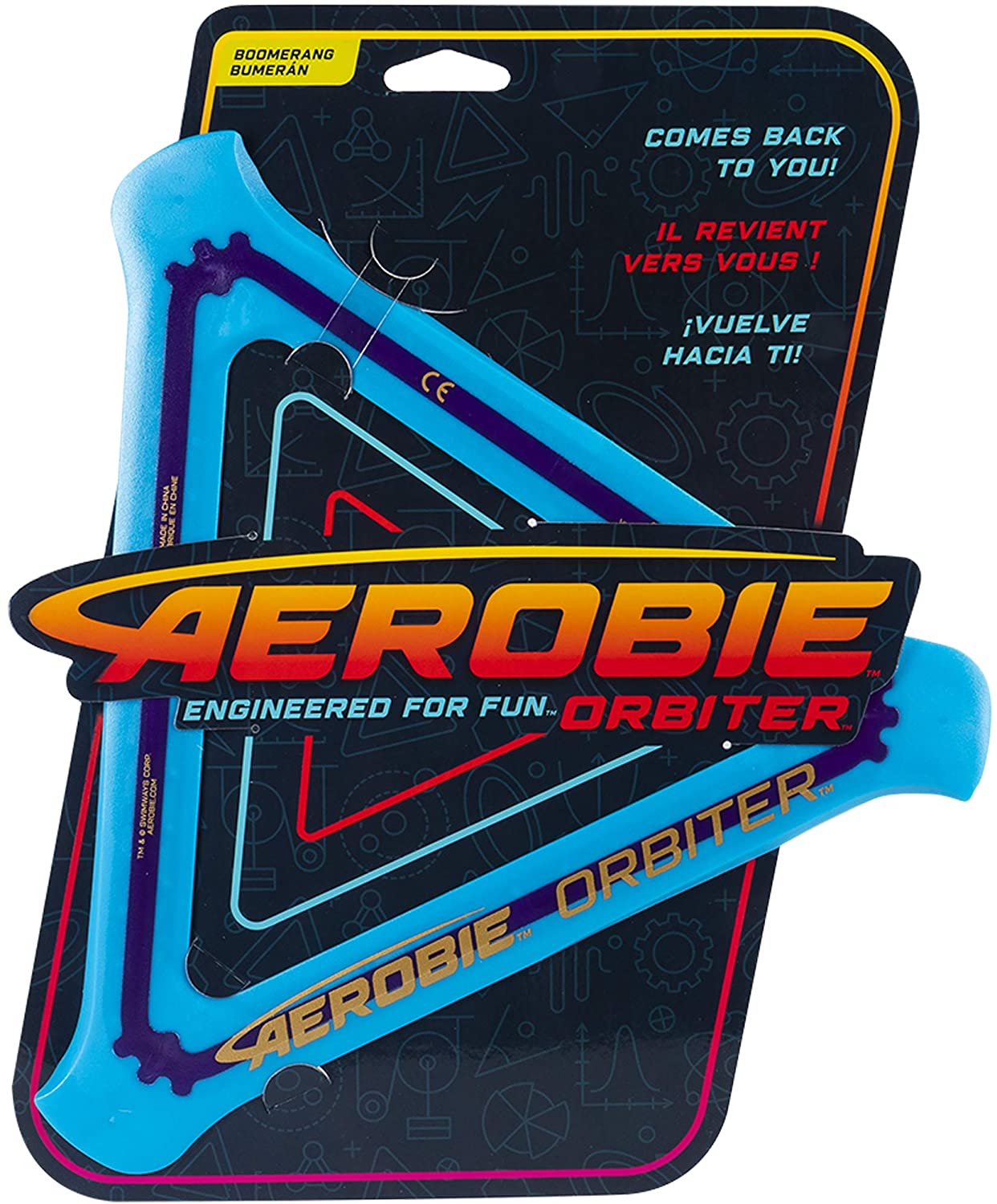Aerobie Orbiter Triangle Boomerang Flying Disc Blue, Pink, Yellow