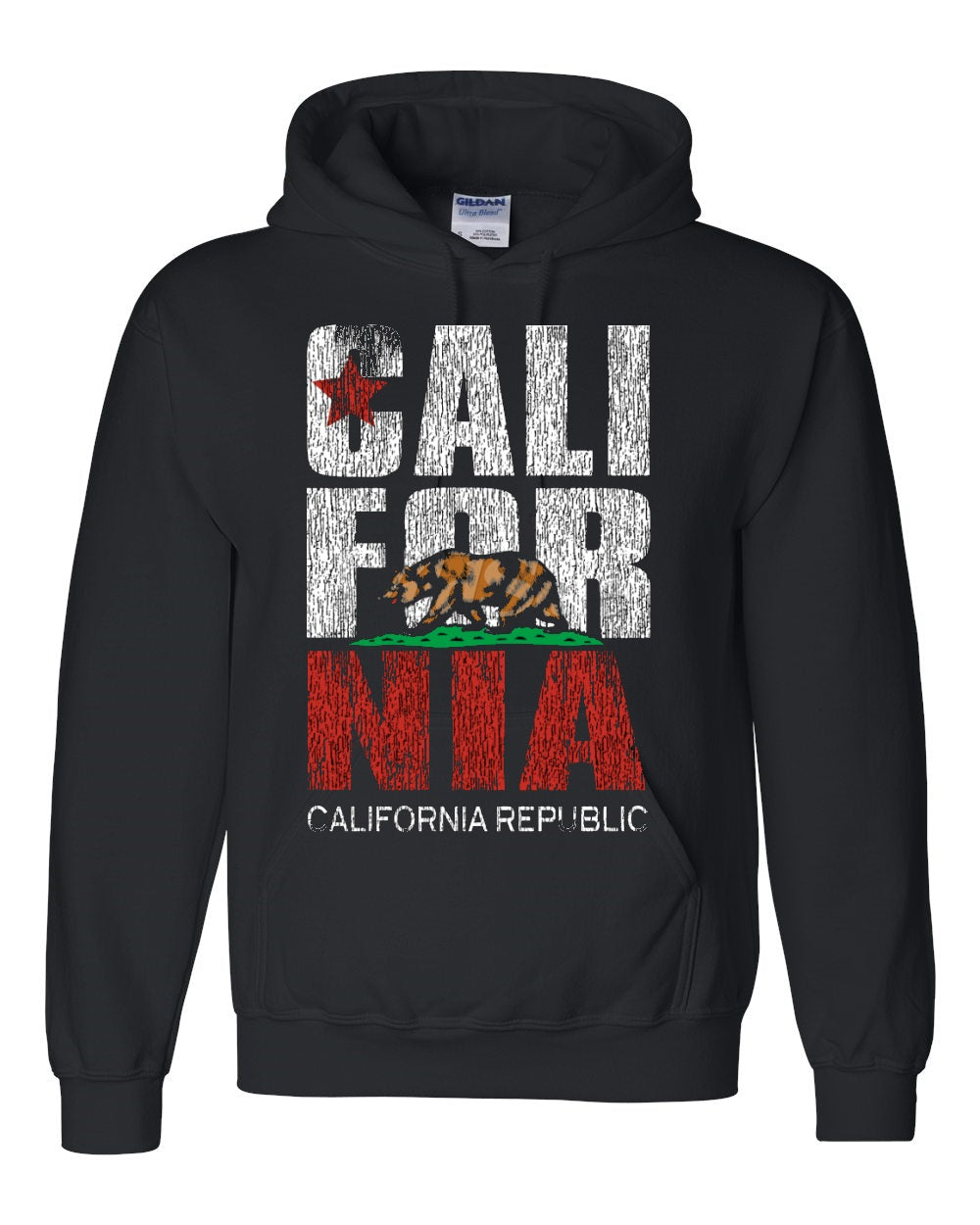 California Inc California Flag Bear Black Hoodie Vintage