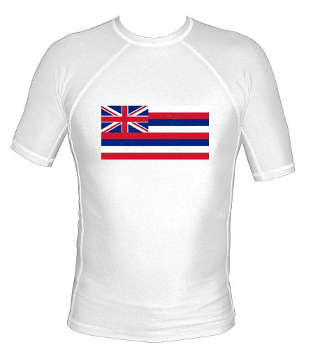 UnSponsored Adult Hawaiian Flag Long & Short White Rashguard Swim Shirt