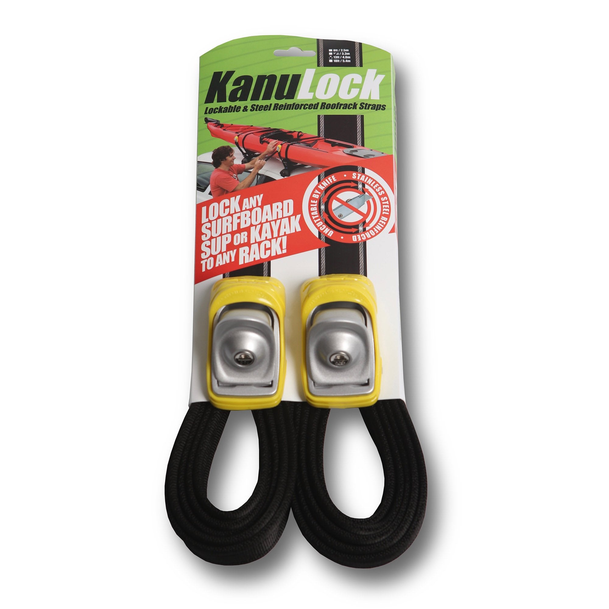 KanuLock Car/Truck Lockable Tie-Down Straps – 8ft, 11ft, 13ft, 18ft Feet Straps