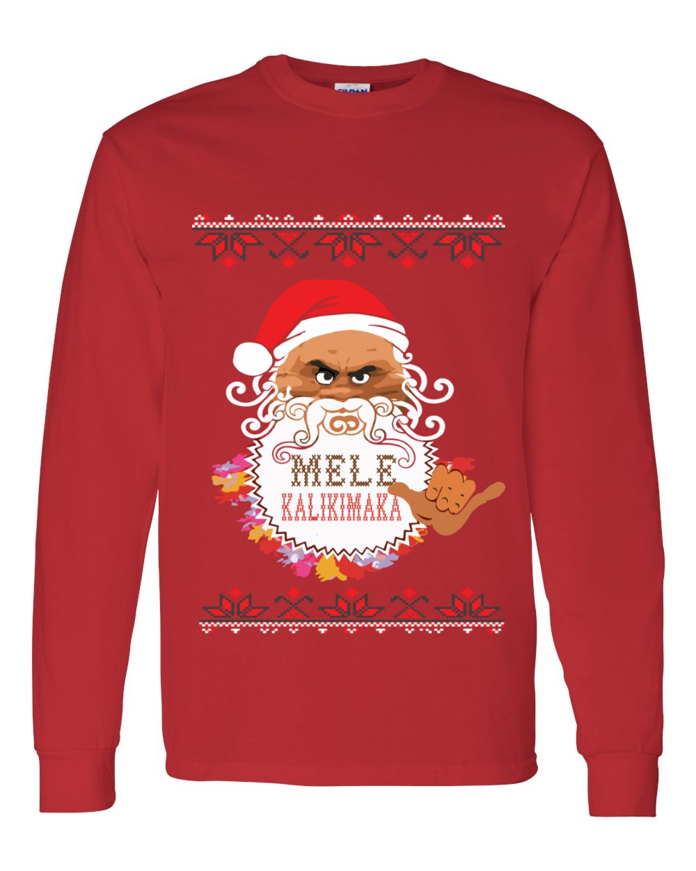 BORD Apparel Hawaiian Santa Mele Kalikimaka Ugly Christmas Long Sleeve T-shirt