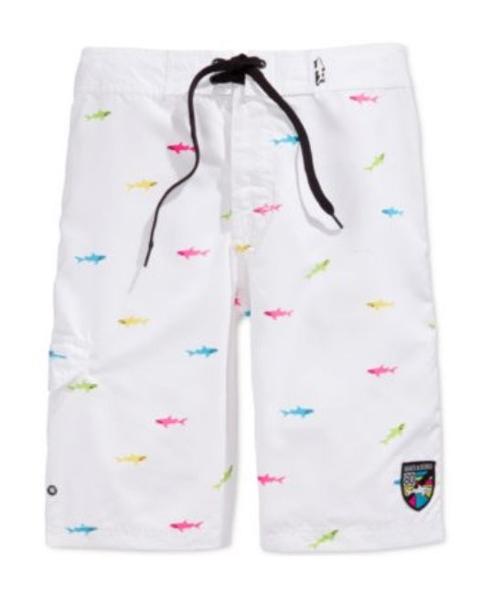 Maui and Sons White Straight Shark 20 Inch Boardshort