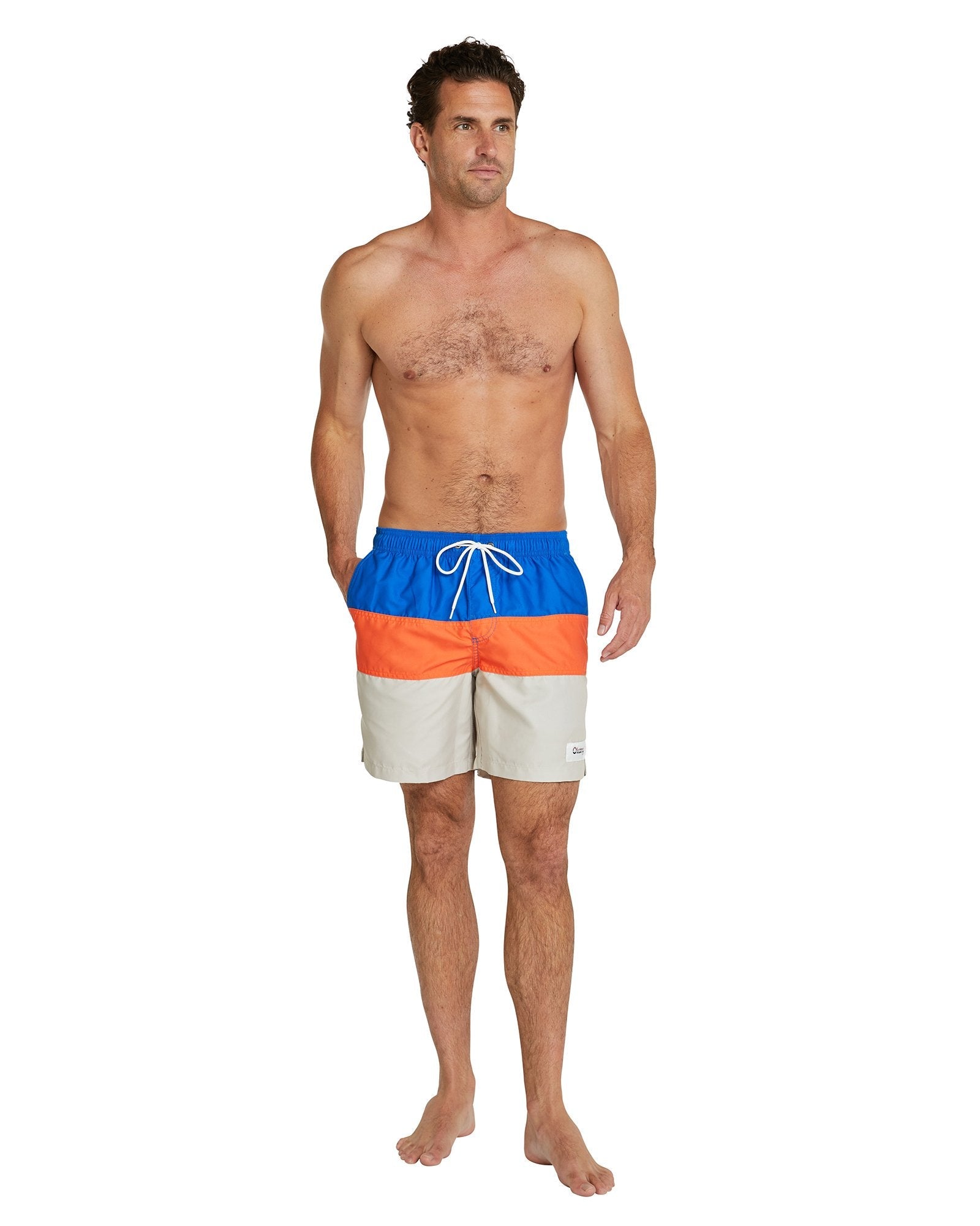 Mens - Swim Short - Okanui Blocks - Blue Orange