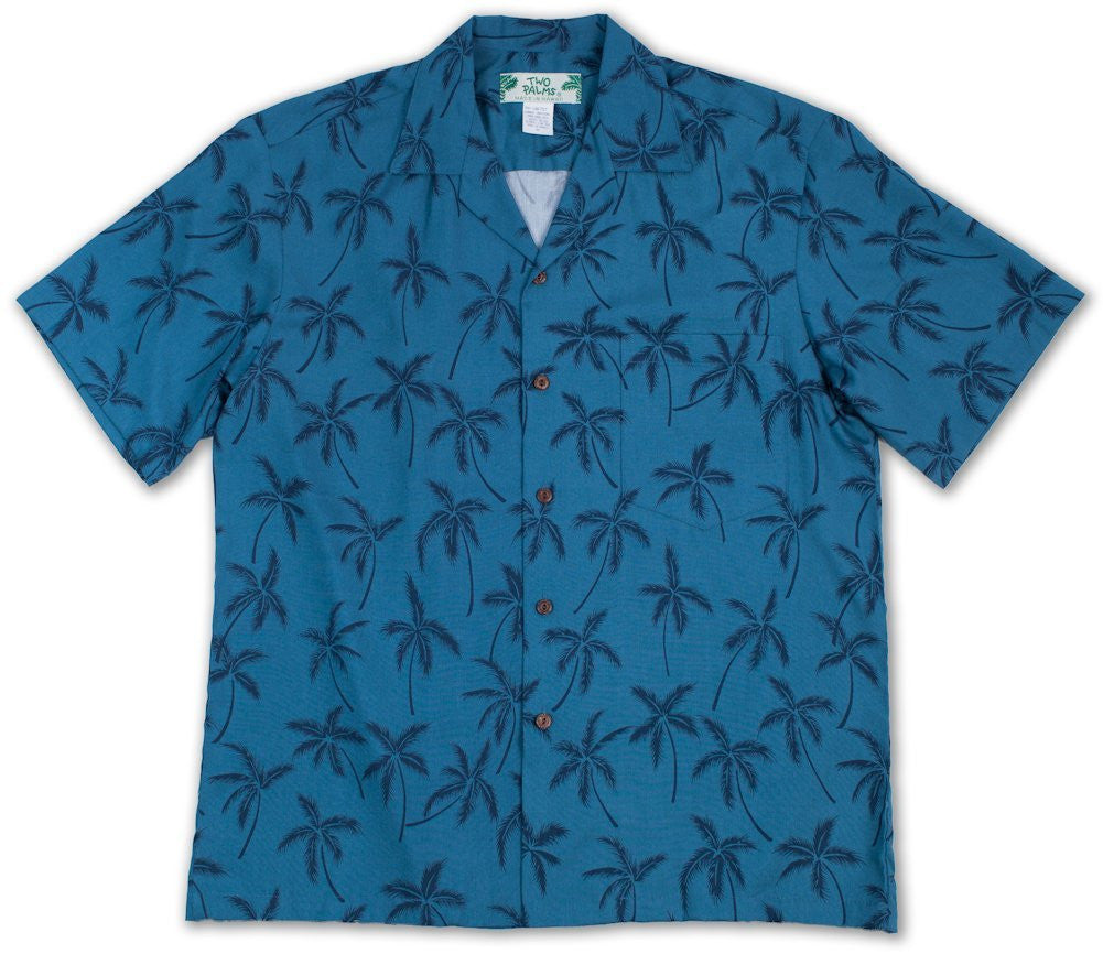 Two Palms Palm Tree Hawaiian Shirt Black, Blue, White