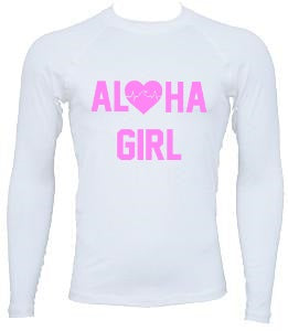 UnSponsored Adult Aloha Girl Long & Short White Rashguard Swim Shirt